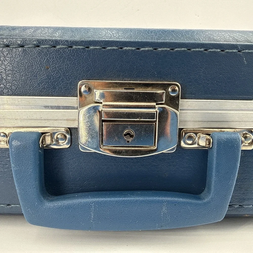 VTG 60s 70s Blue Elephant Rainbow Vinyl Kid's Hard Case Whimsical Suitcase